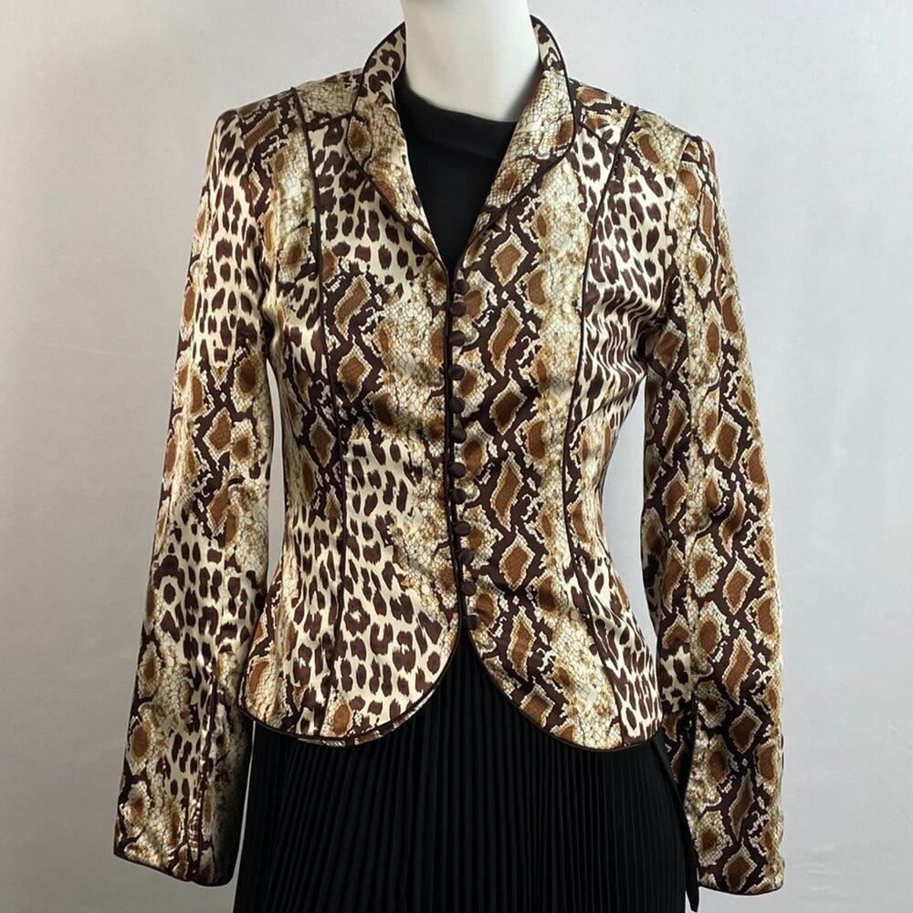 Cache Luxe Asian Animal Print Silk Jacket sz 2